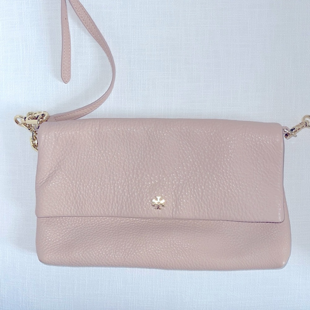 Tory Burch Foldover Crossbody Bag in Light Oak Beige